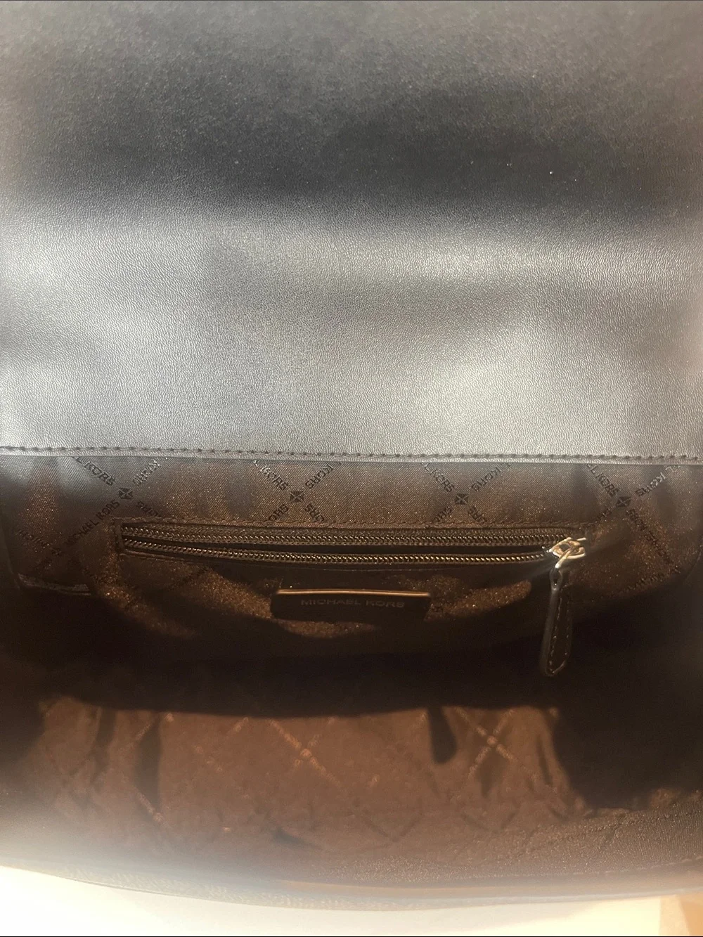 Michael Kors Black MK Logo Pattern Backpack , Size Medium.